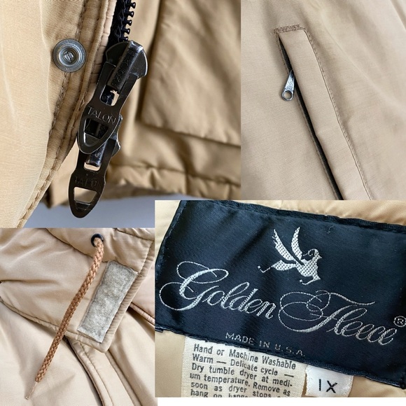 Golden Fleece Vintage Men’s Tan Hooded Parka Puffer Jacket Quilted Rare USA 1X - Picture 11 of 12